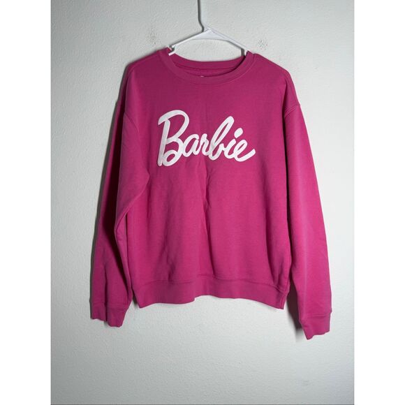 Barbie Pink Sweatshirt Women’s Sz M Crewneck Graphic Logo Mattel Casual Pullover - Picture 2 of 8